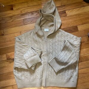 Aritzia Tan Cable Knit Hooded Cardigan